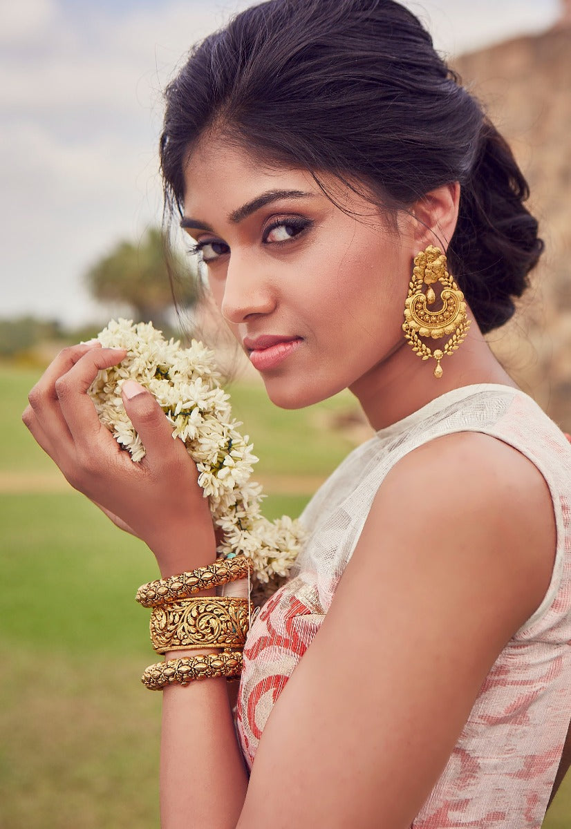 Temple Leafy Gold Earrings