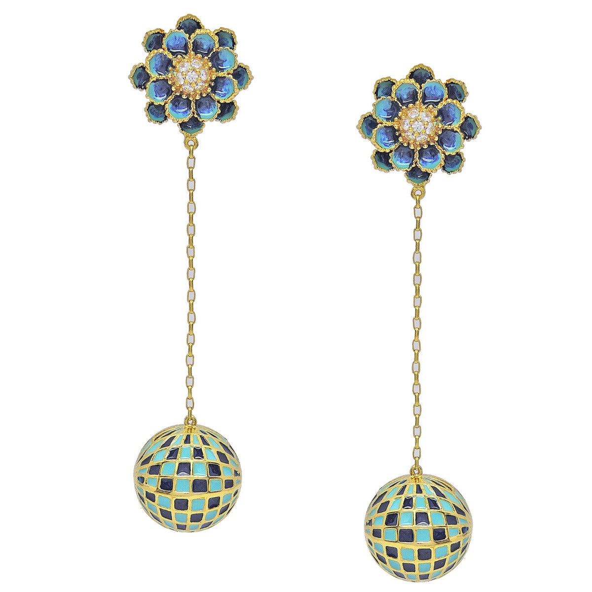 Checkered Ball Drop Earrings