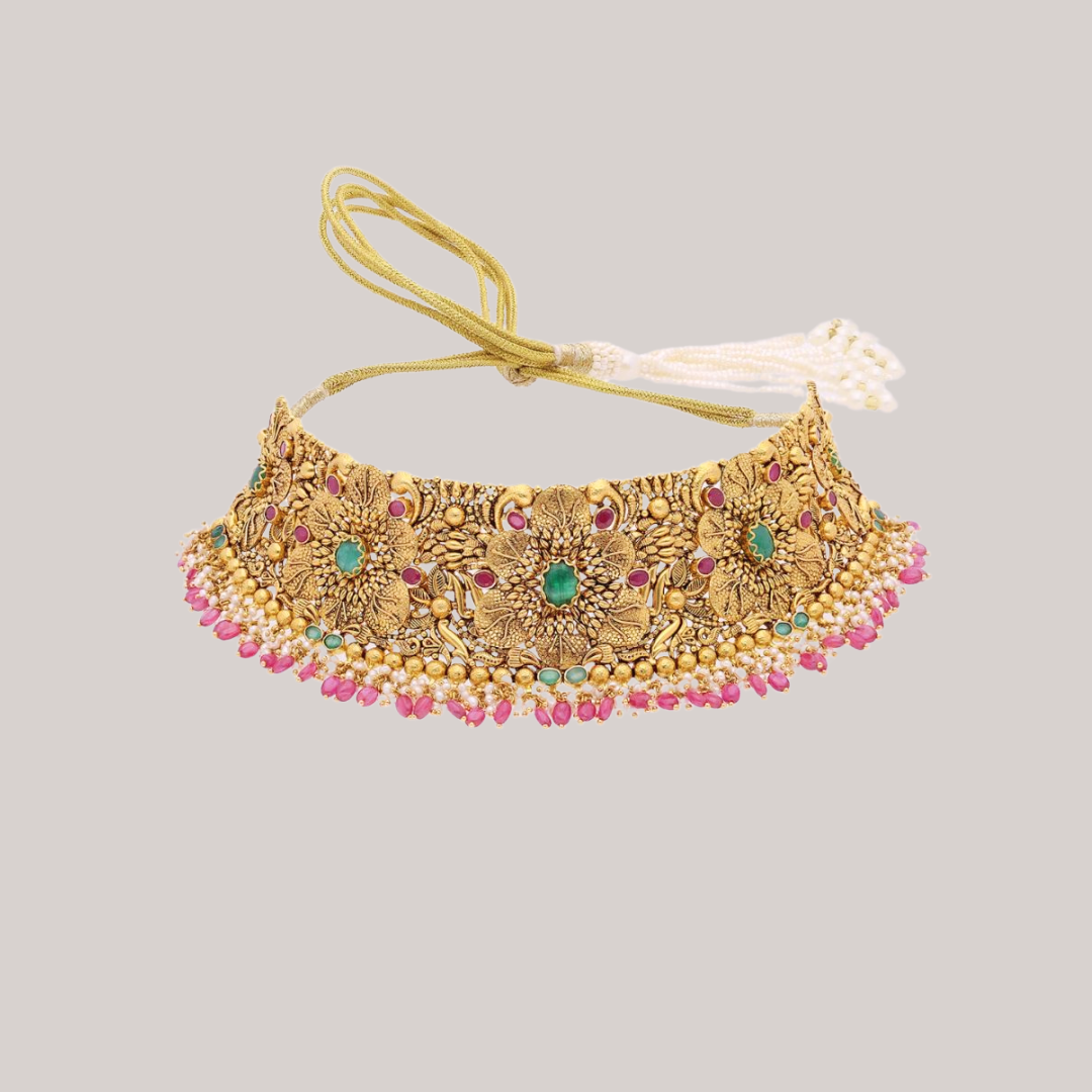Fine Mandala Multistone Gold Choker Set