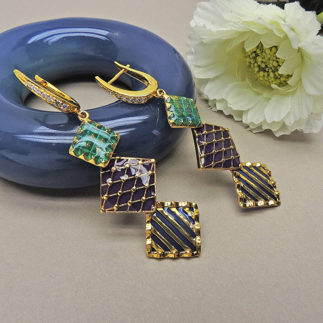 Square Delight Enamel Drop Earrings