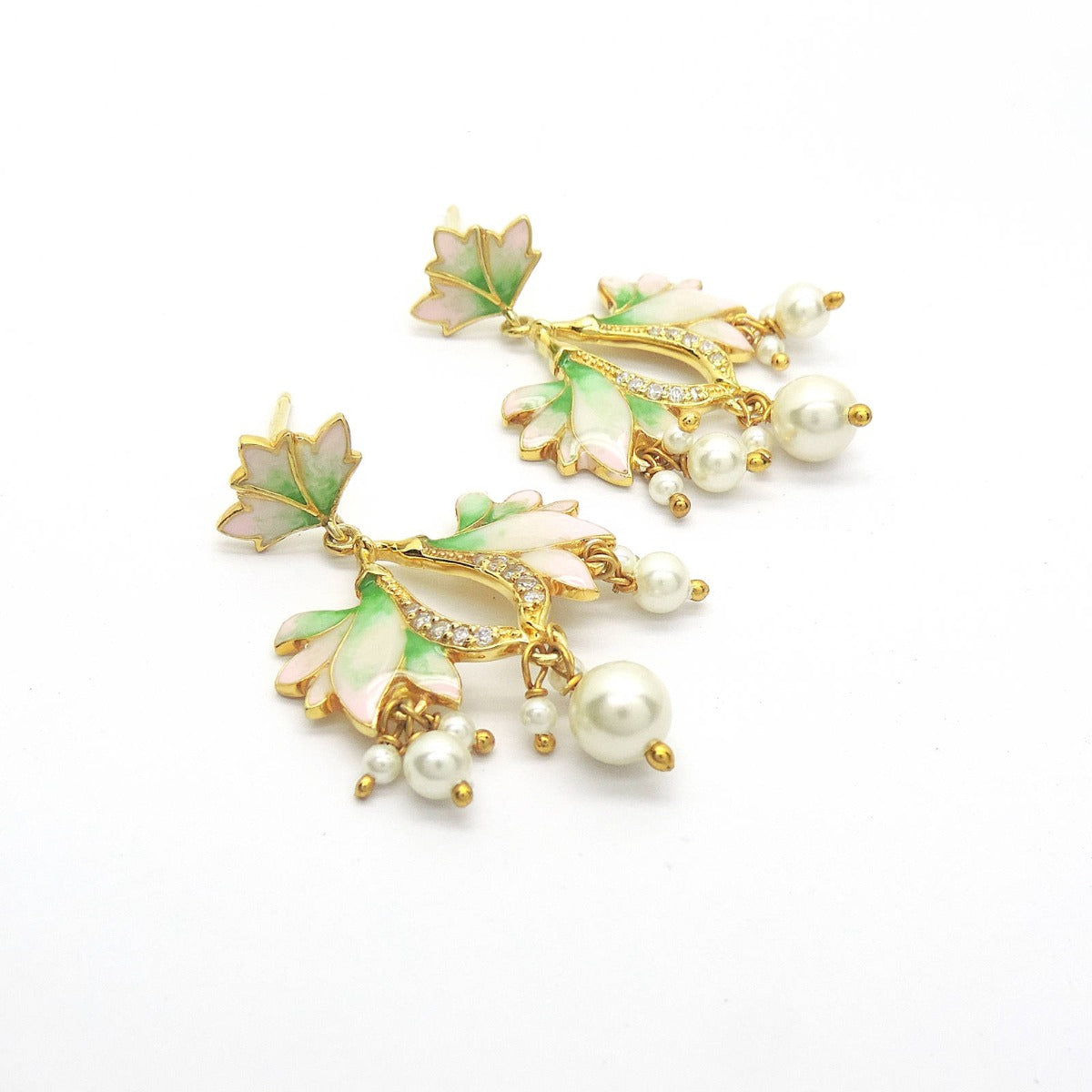 Leafy Sparkle Enamel Drop Earrings