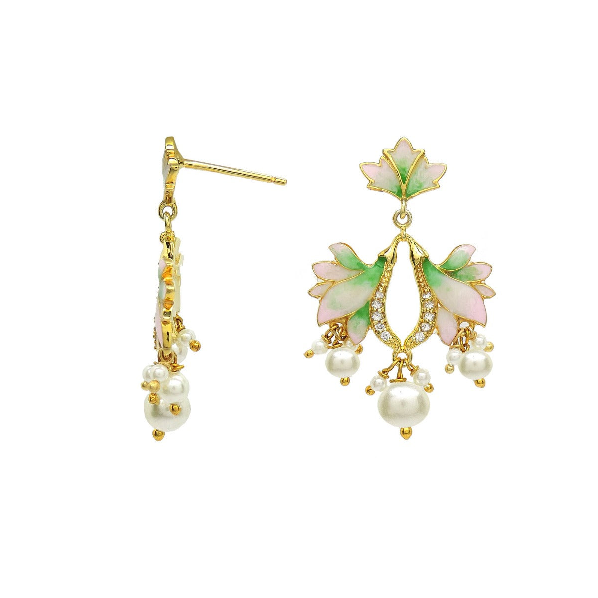 Leafy Sparkle Enamel Drop Earrings