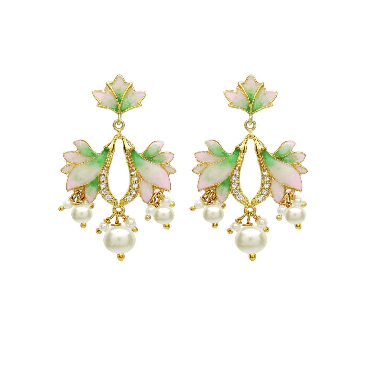 Leafy Sparkle Enamel Drop Earrings
