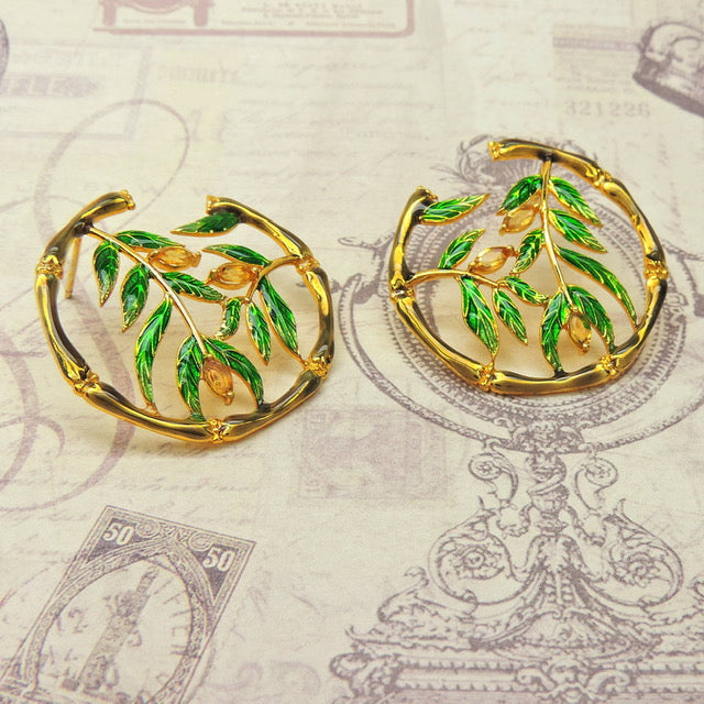 Maya Leaf Enamel Drop Earrings