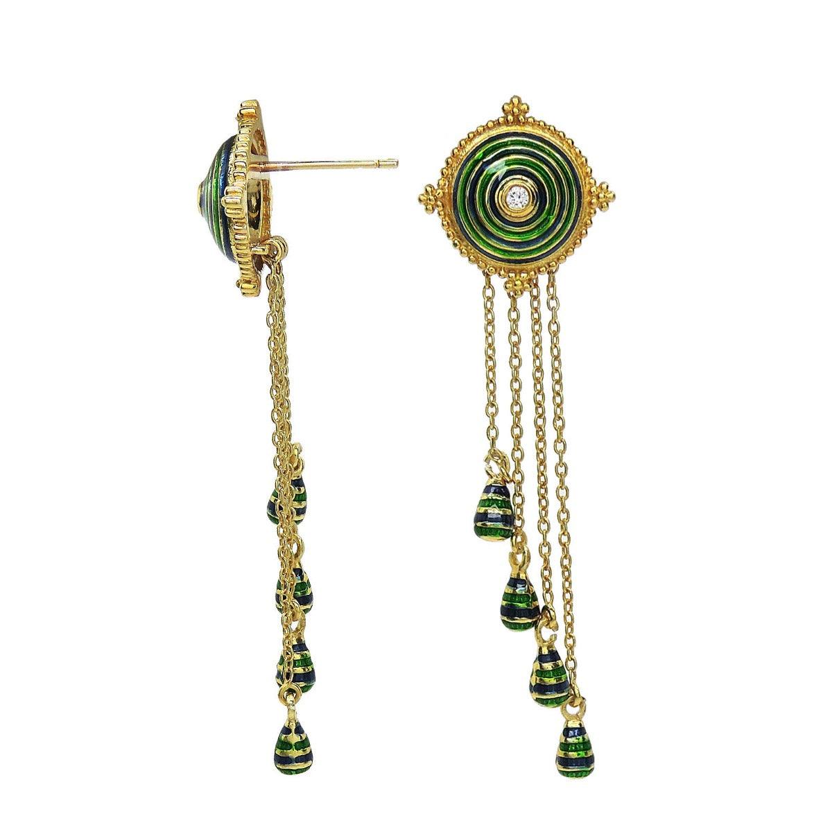Gleaming Green Enamel Drop Earrings