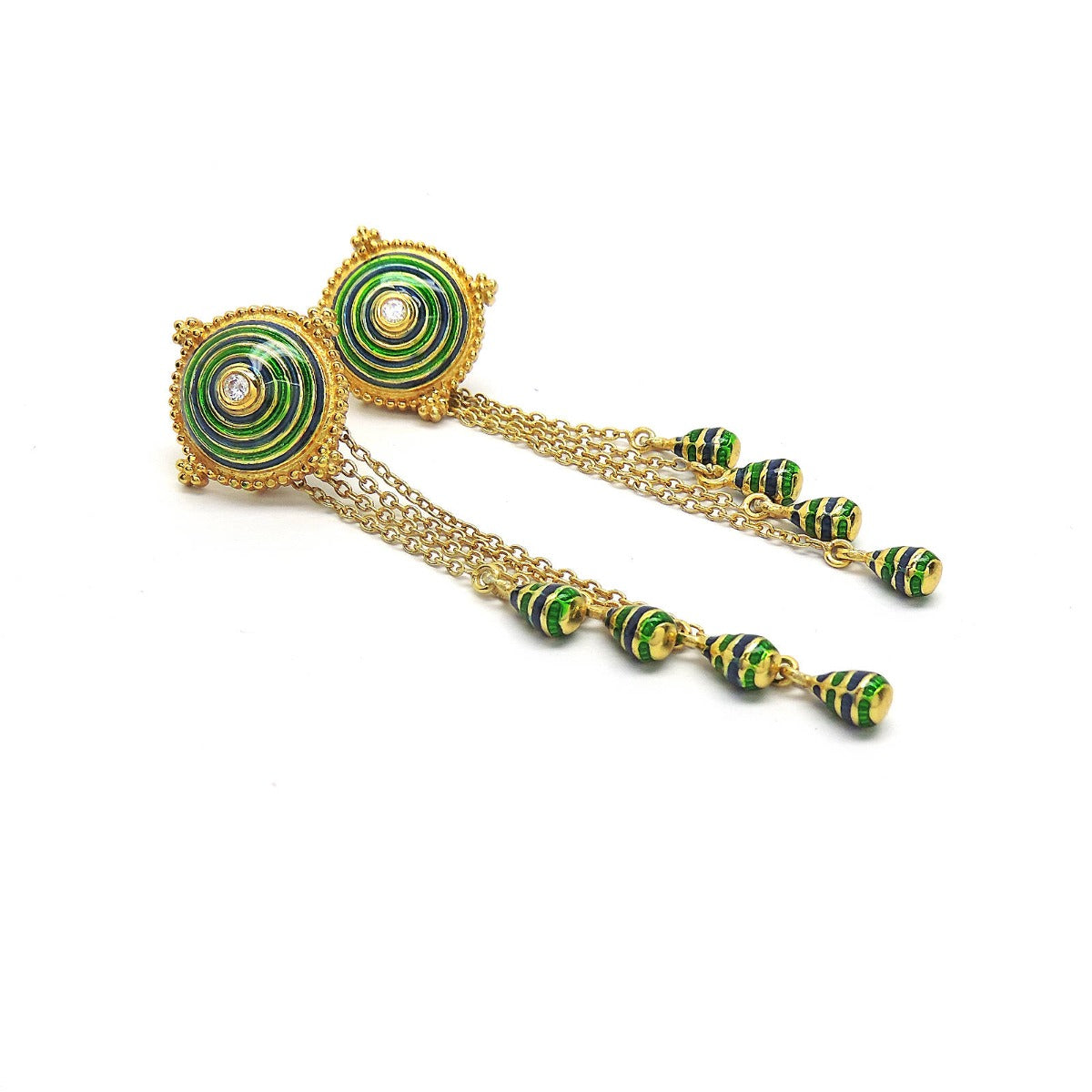 Gleaming Green Enamel Drop Earrings