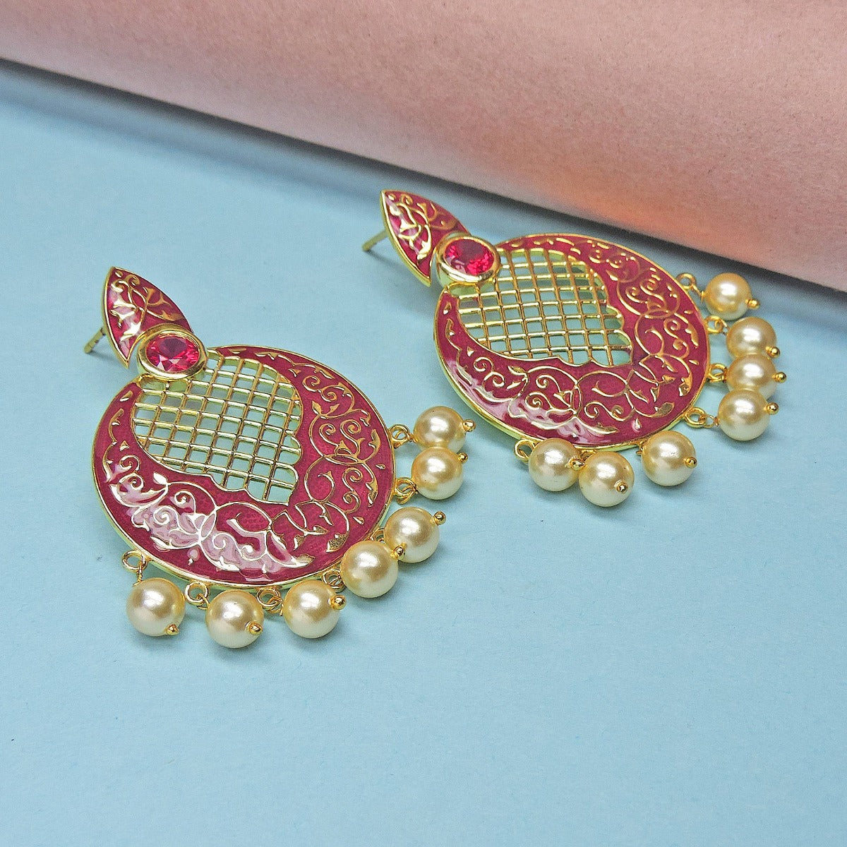 Mughal Beauty Enamel Chandbali Earrings