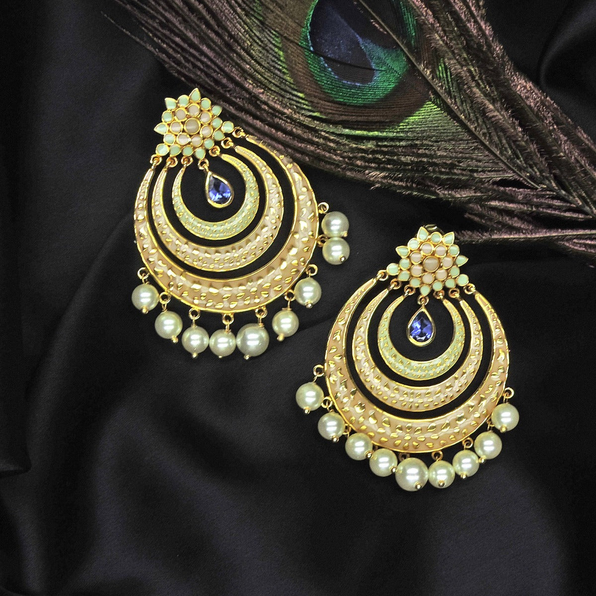 Glinting Blossom Enamel Chandbali Earrings
