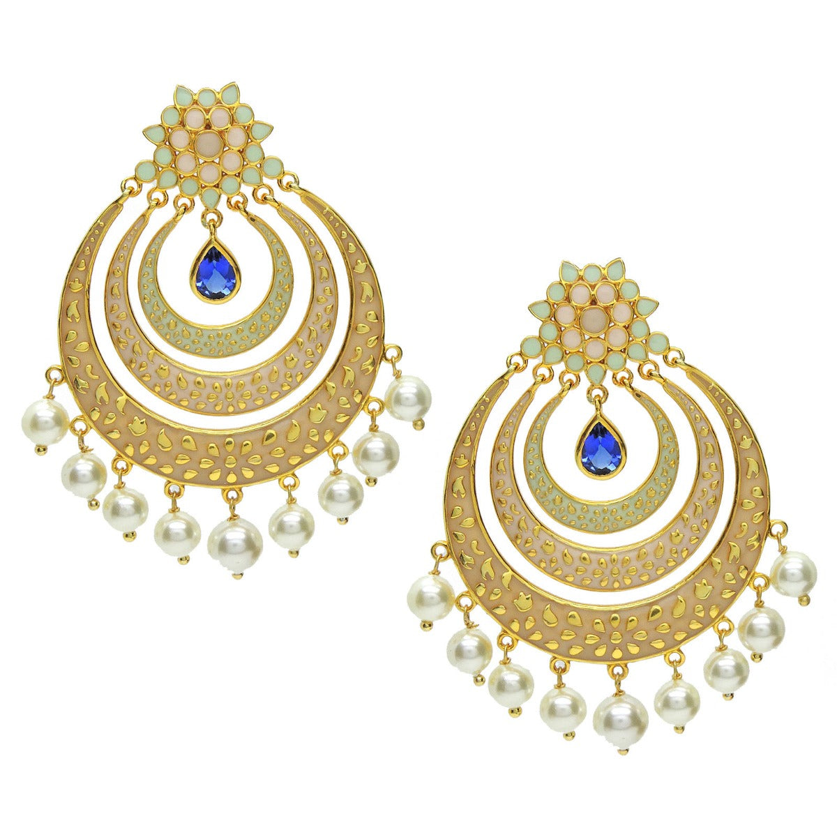 Glinting Blossom Enamel Chandbali Earrings