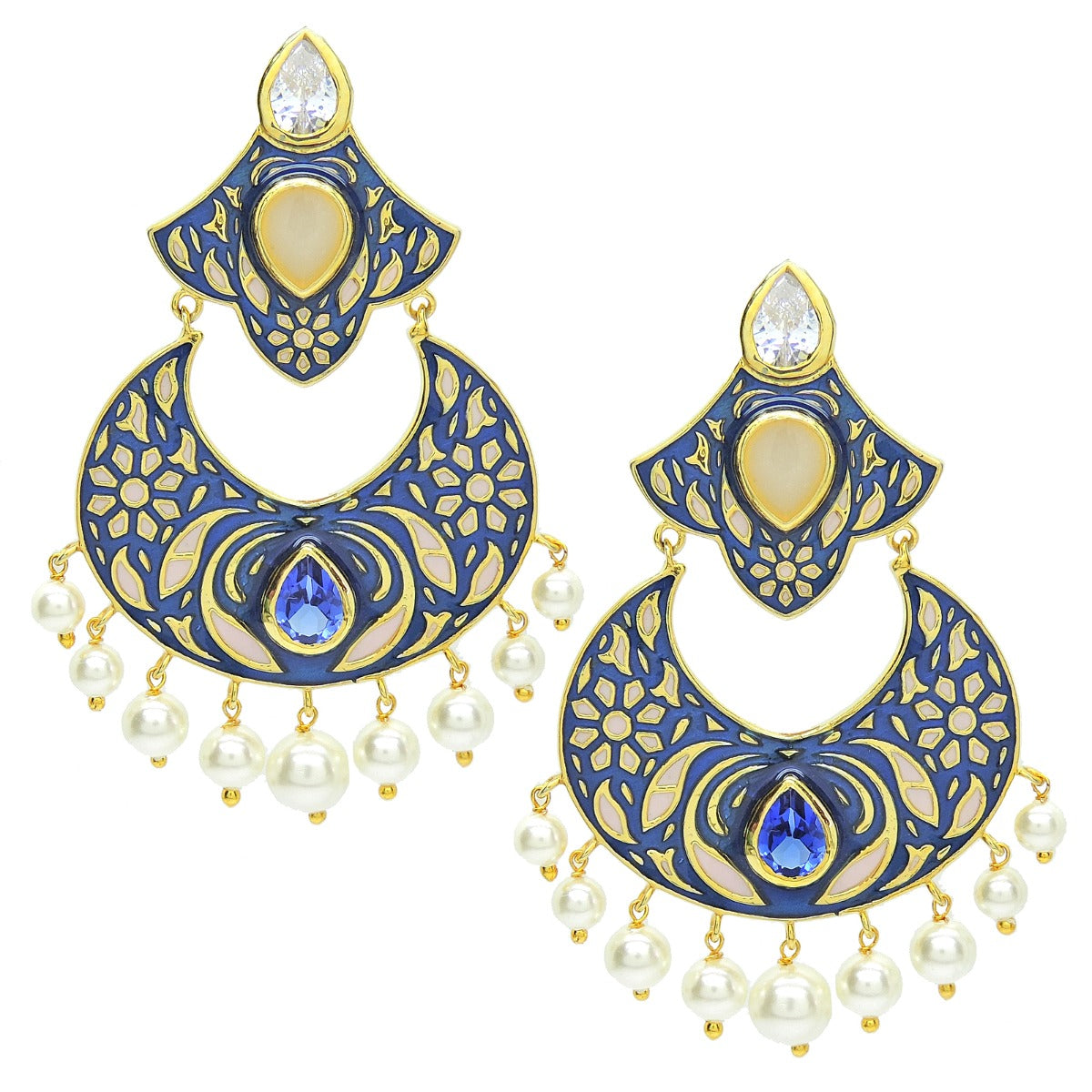 Runway Blue Enamel Chandbali Earrings