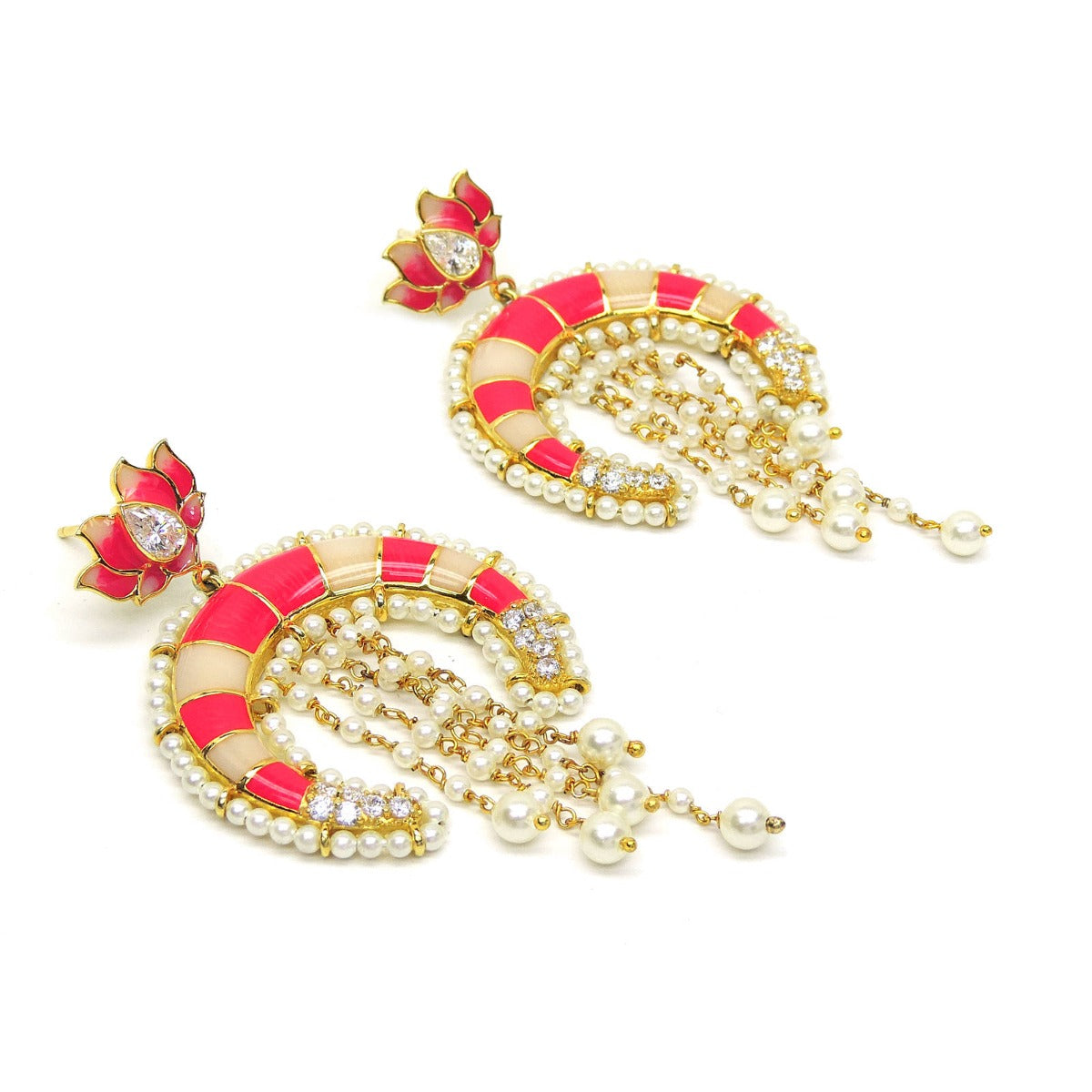 Lotus Blossom Enamel Chandbali Earrings