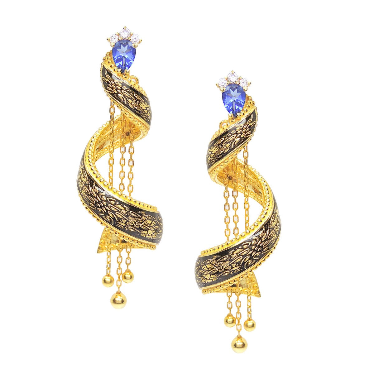 Swirl Blue Enamel Earrings