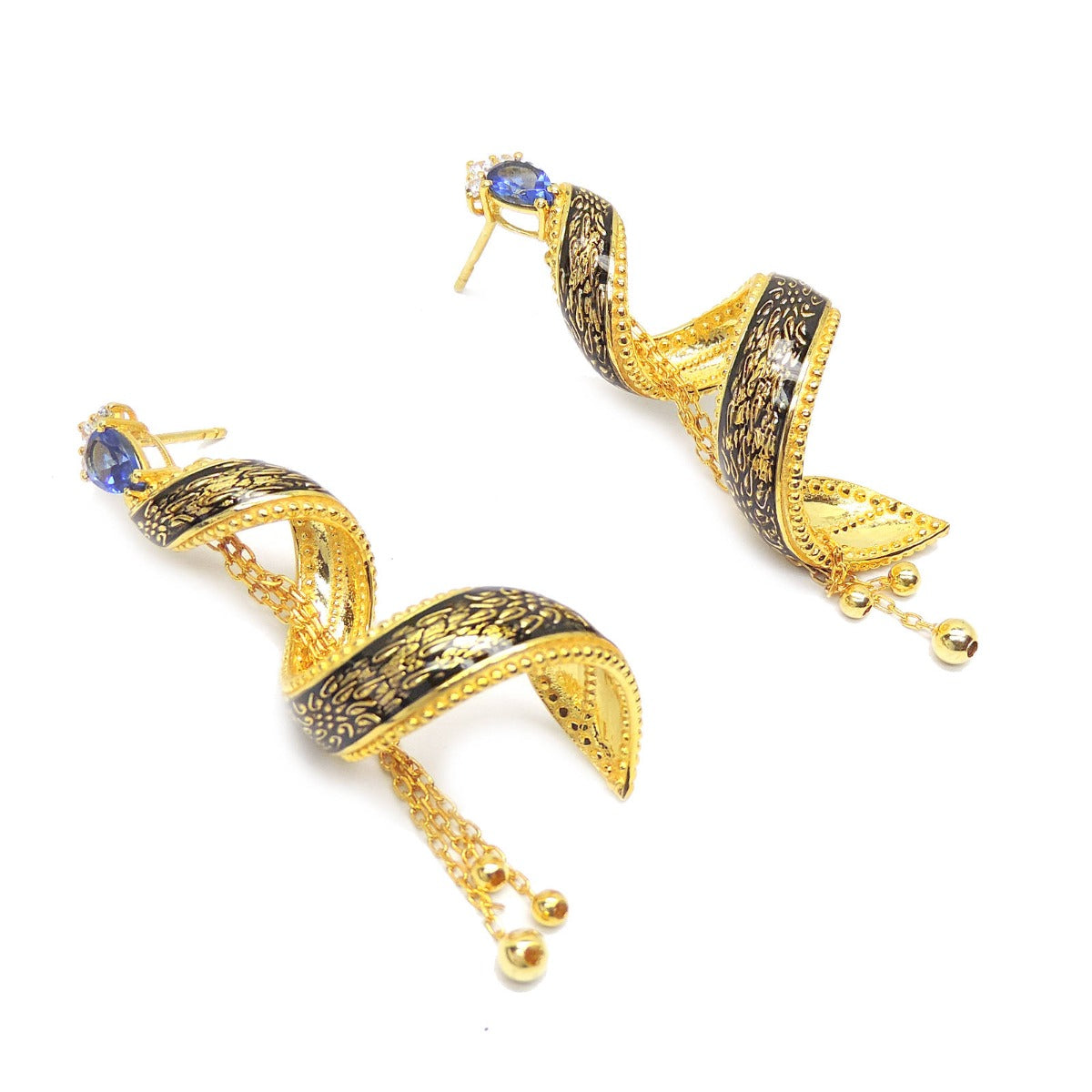 Swirl Blue Enamel Earrings