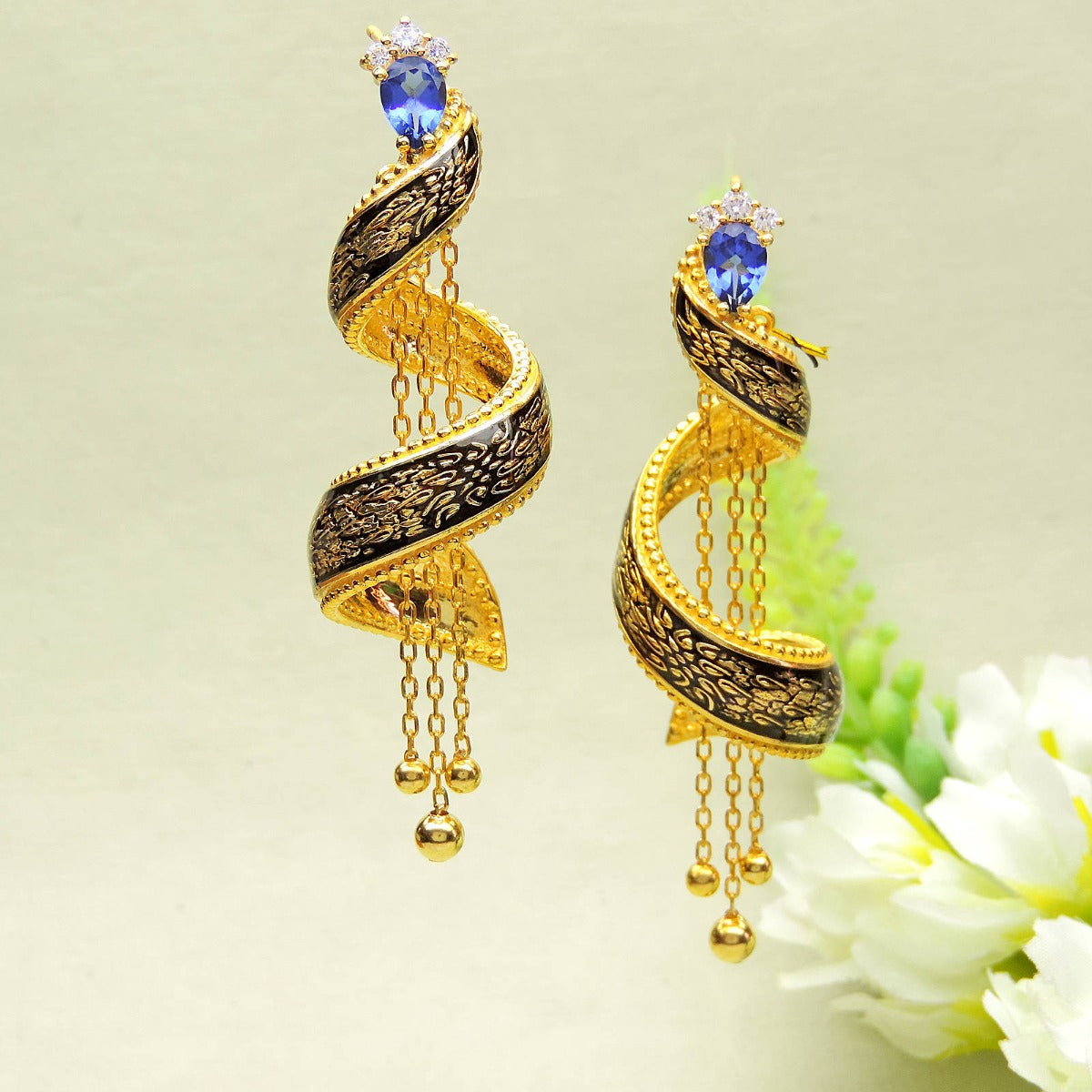 Swirl Blue Enamel Earrings