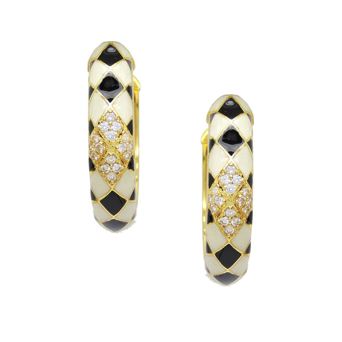 Chess Board Hoops Enamel Earrings