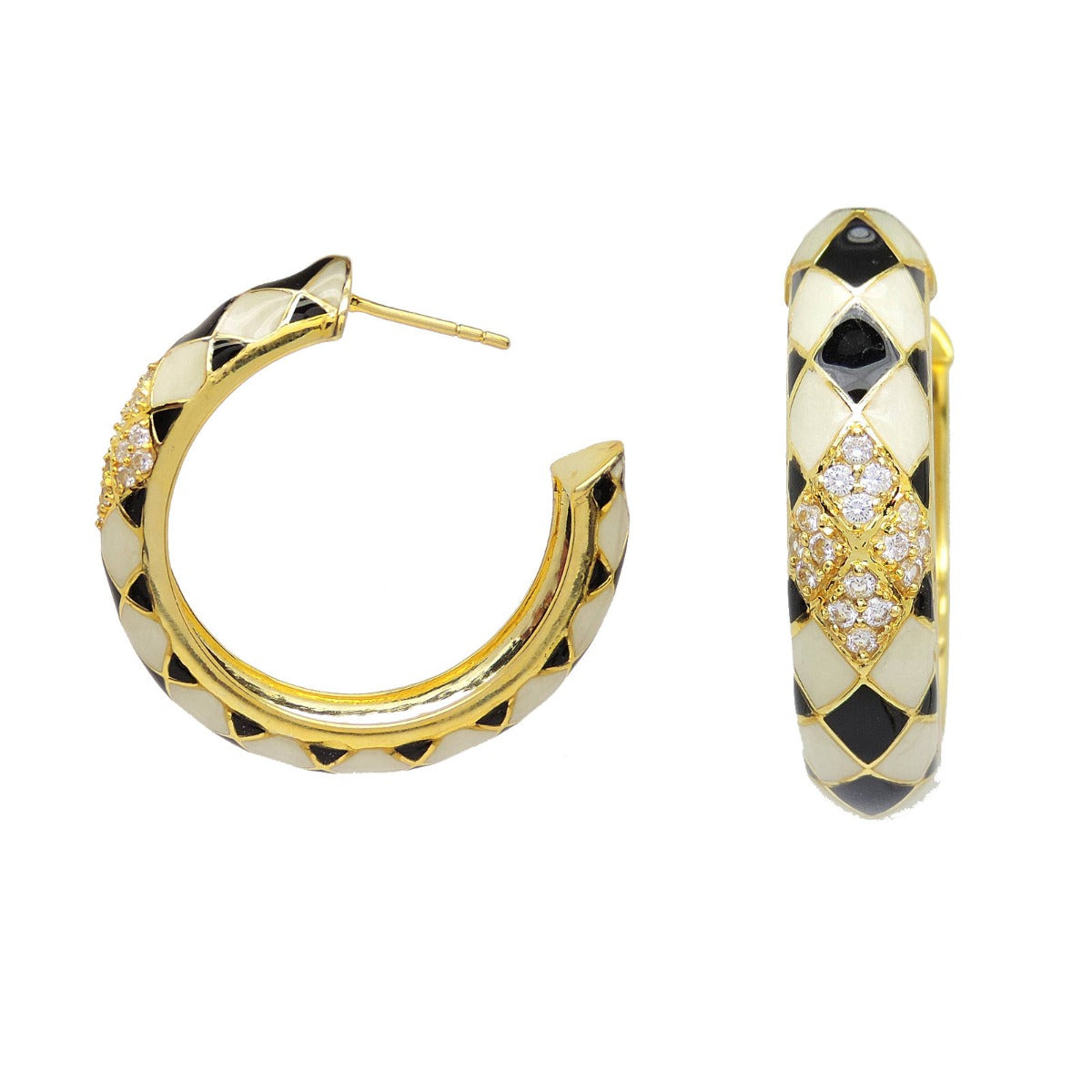 Chess Board Hoops Enamel Earrings