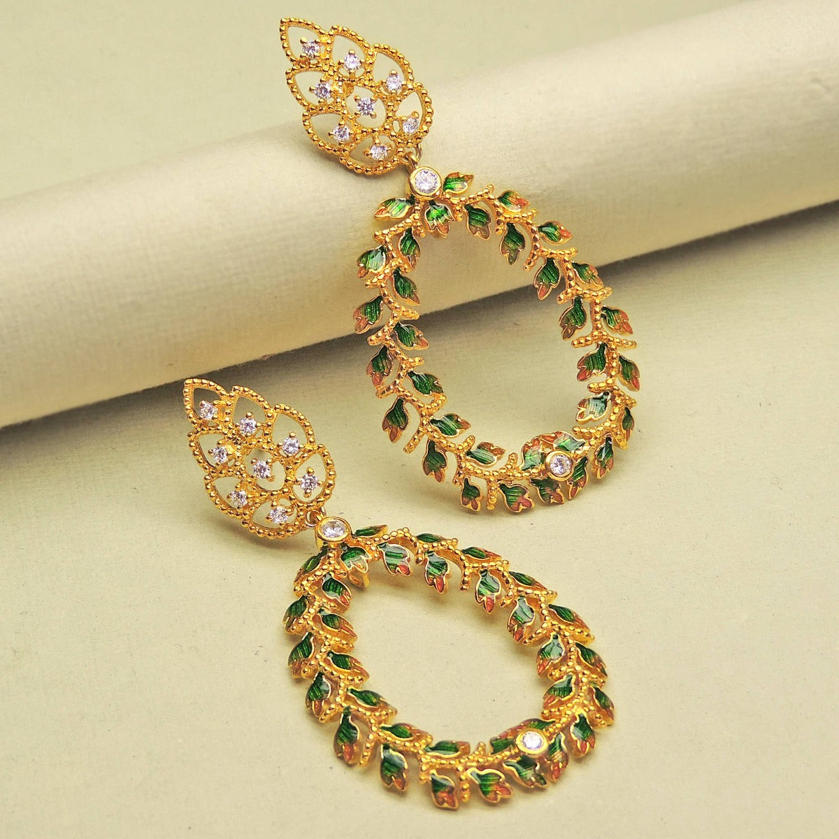 Glittering Petals Enamel Chandbali Earrings