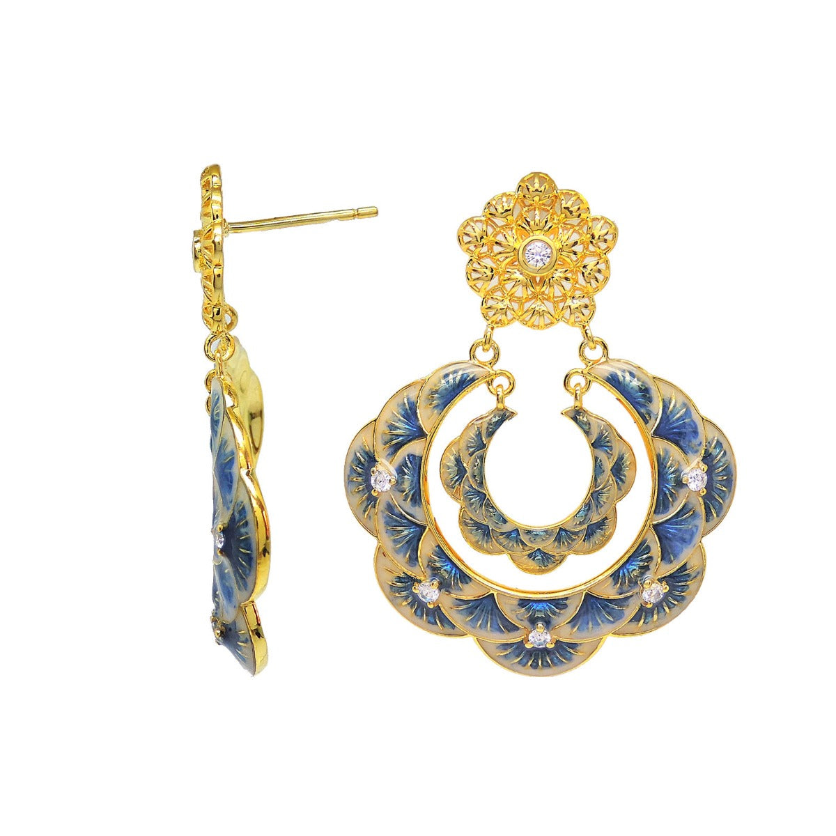 Glorious Blue Enamel Chandbali Earrings