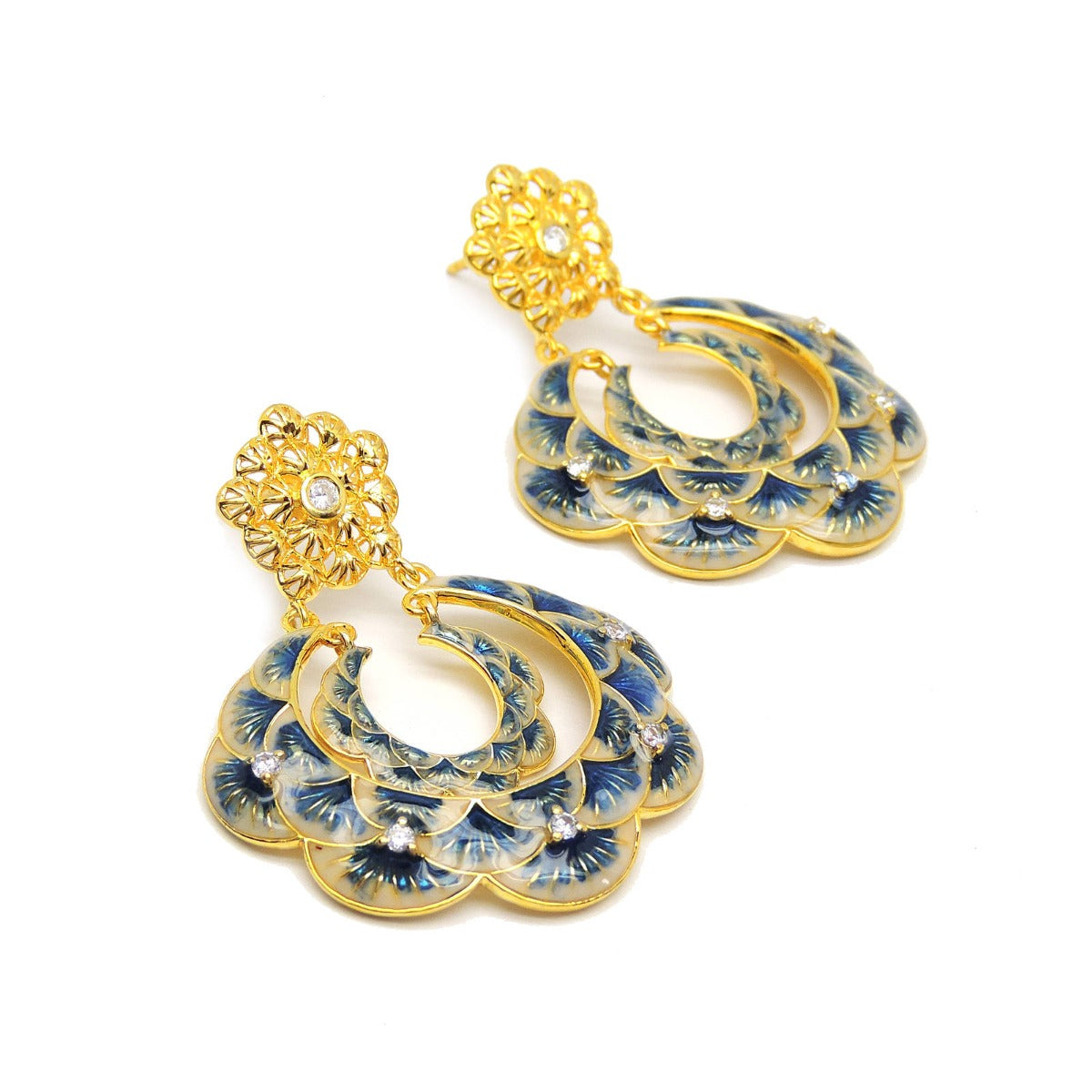 Glorious Blue Enamel Chandbali Earrings