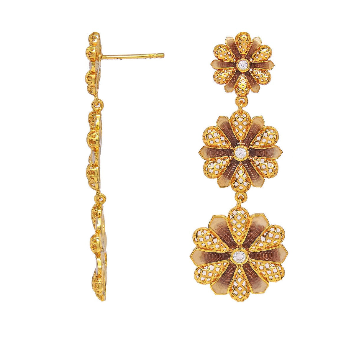 Trio Floret Enamel Drop Earrings