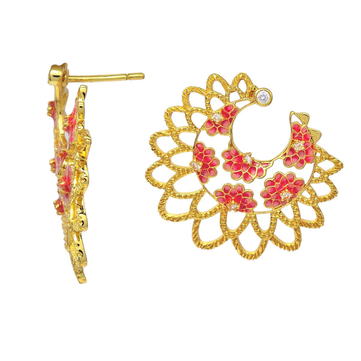 Pink Floret Enamel Earrings