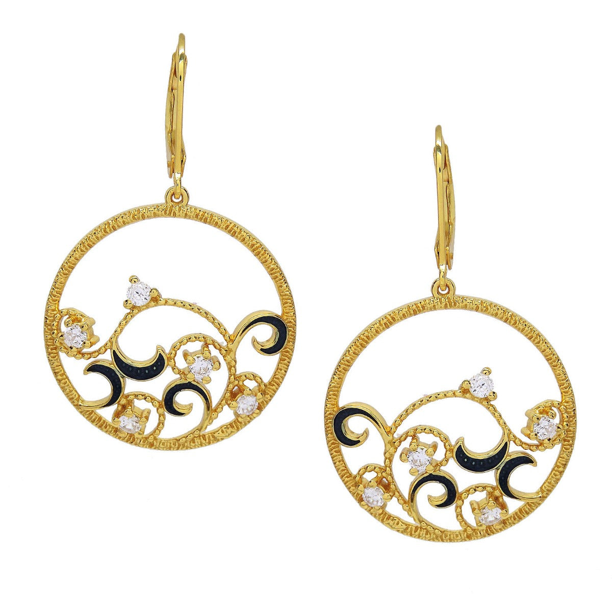 Circular Diamond Enamel Drop Earrings