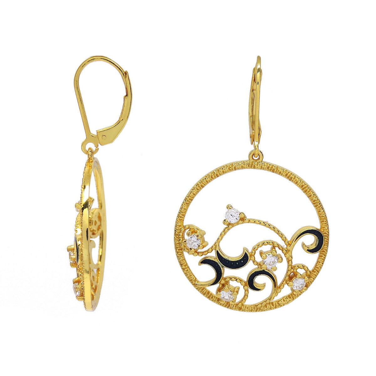 Circular Diamond Enamel Drop Earrings