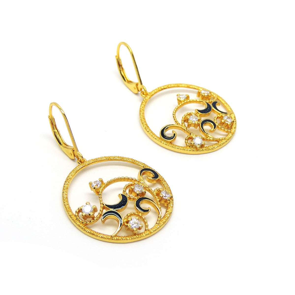Circular Diamond Enamel Drop Earrings