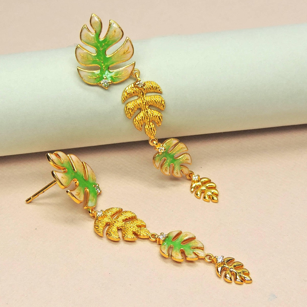 Radiant Leaf Enamel Drop Earrings