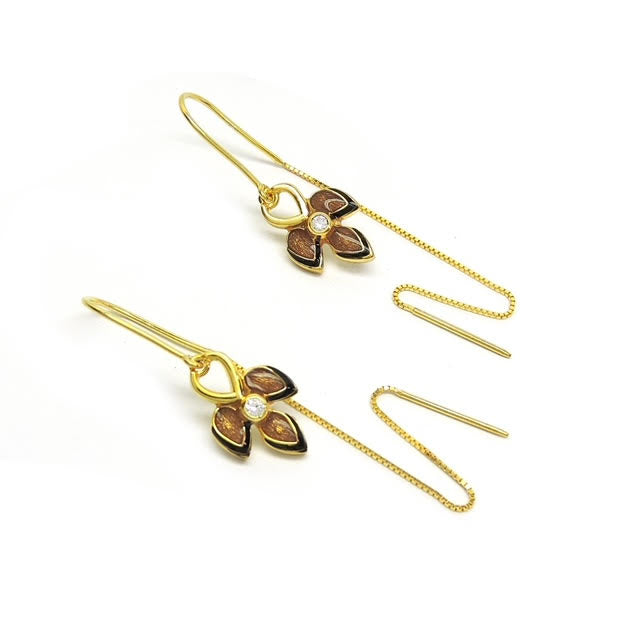 Delicate Leaf Enamel Sui Dhaga Earrings