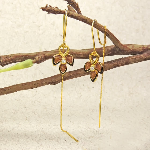 Delicate Leaf Enamel Sui Dhaga Earrings