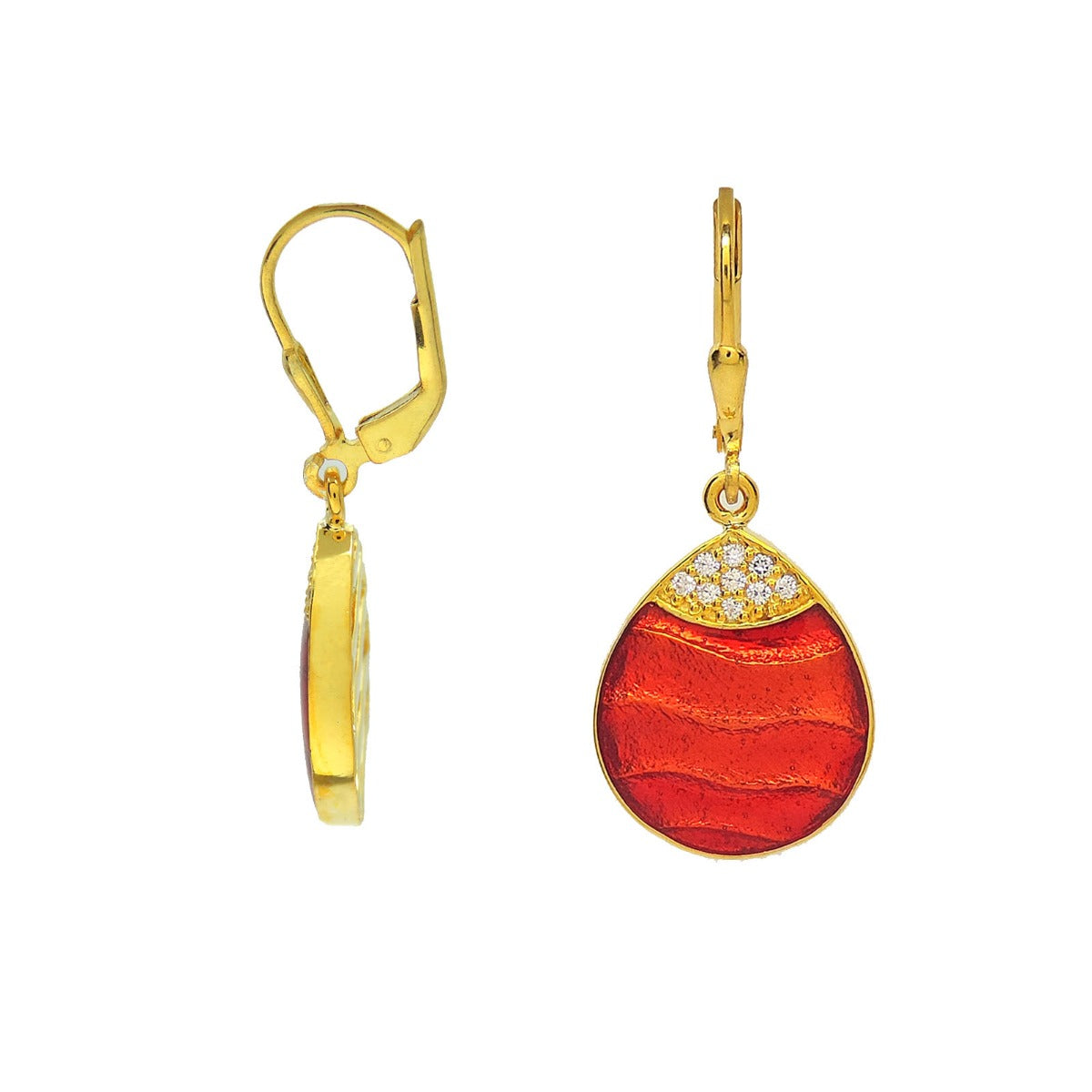 Red Dew Drop Enamel Earrings