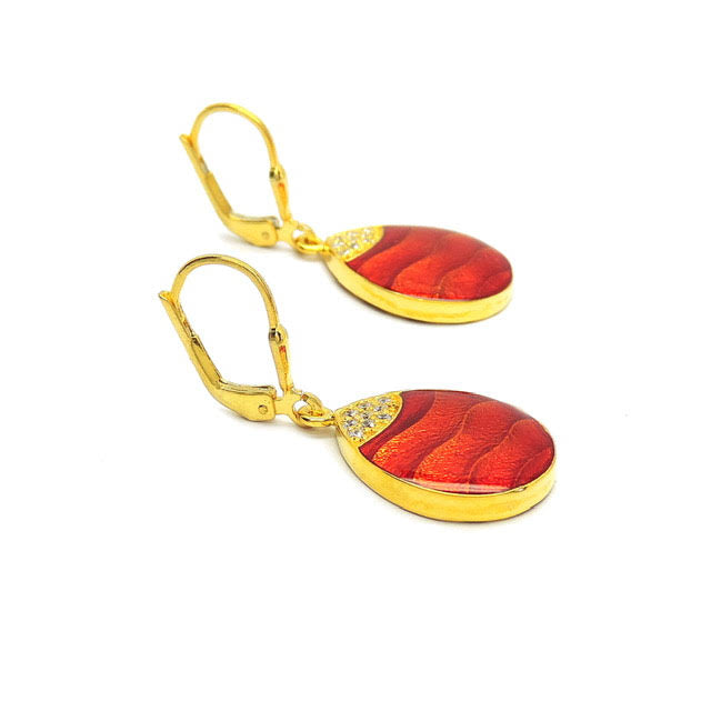 Red Dew Drop Enamel Earrings