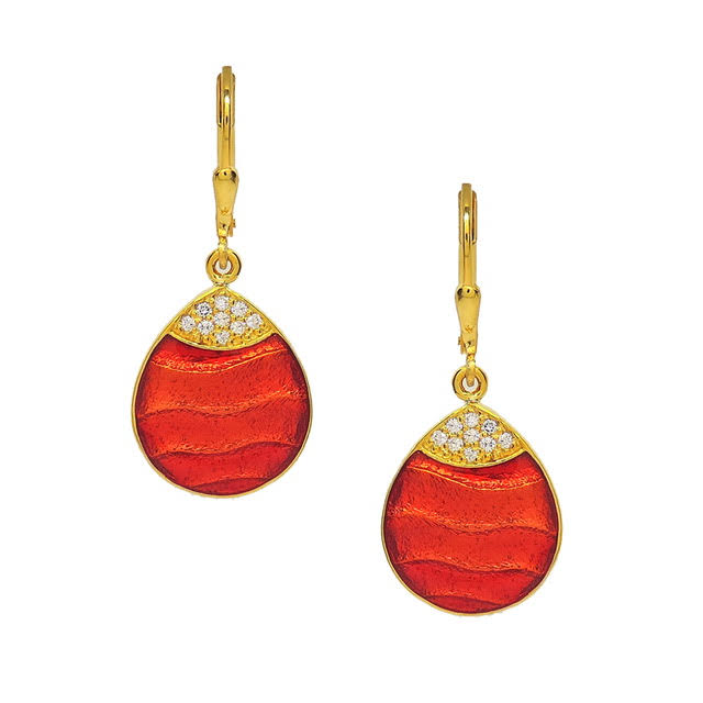 Red Dew Drop Enamel Earrings