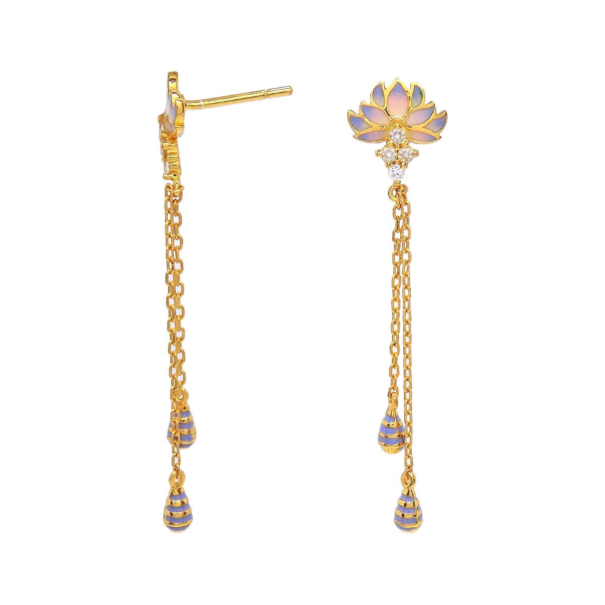 Glorious Lotus Enamel Drop Earrings