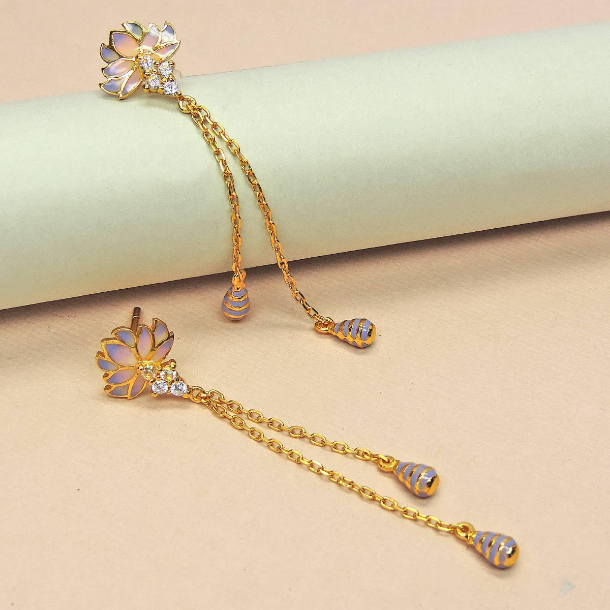 Glorious Lotus Enamel Drop Earrings