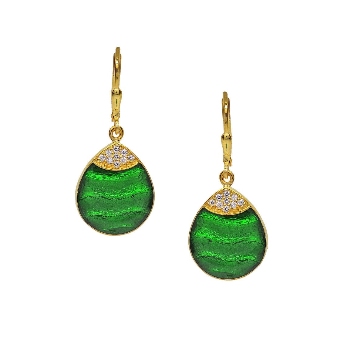 Green Dew Drop Enamel Earrings