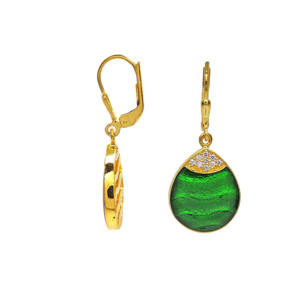 Green Dew Drop Enamel Earrings