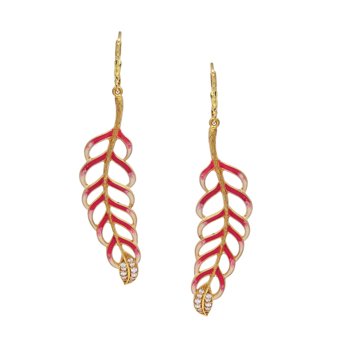 Enamel Feather Drop Earrings