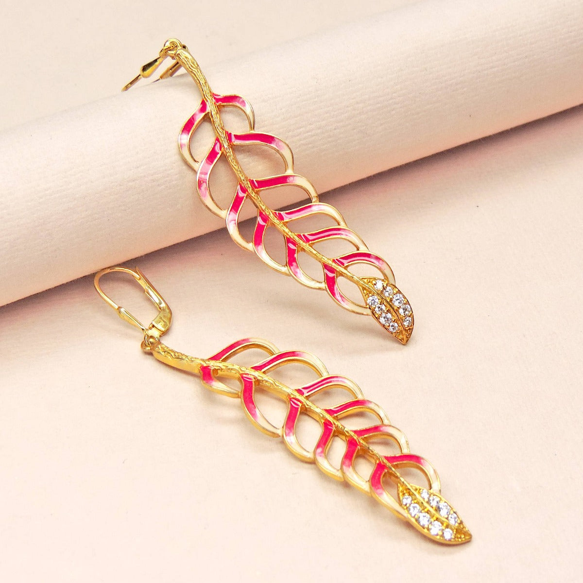 Enamel Feather Drop Earrings