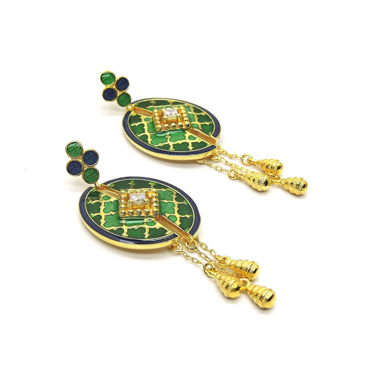 Checkered Braid Enamel Chandbali Earrings