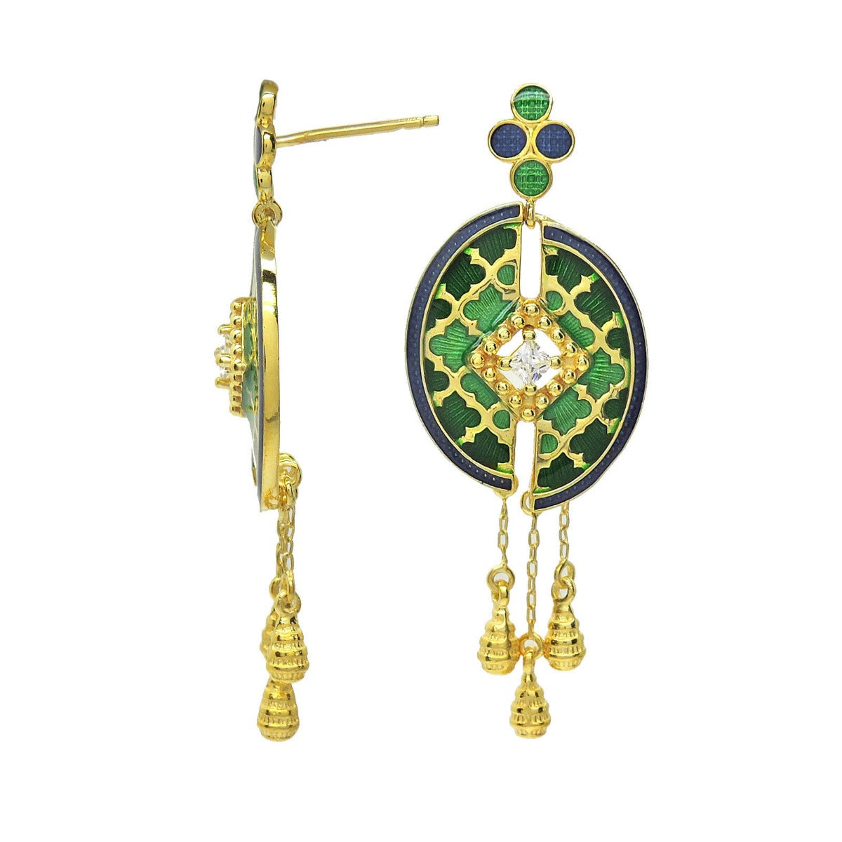 Checkered Braid Enamel Chandbali Earrings