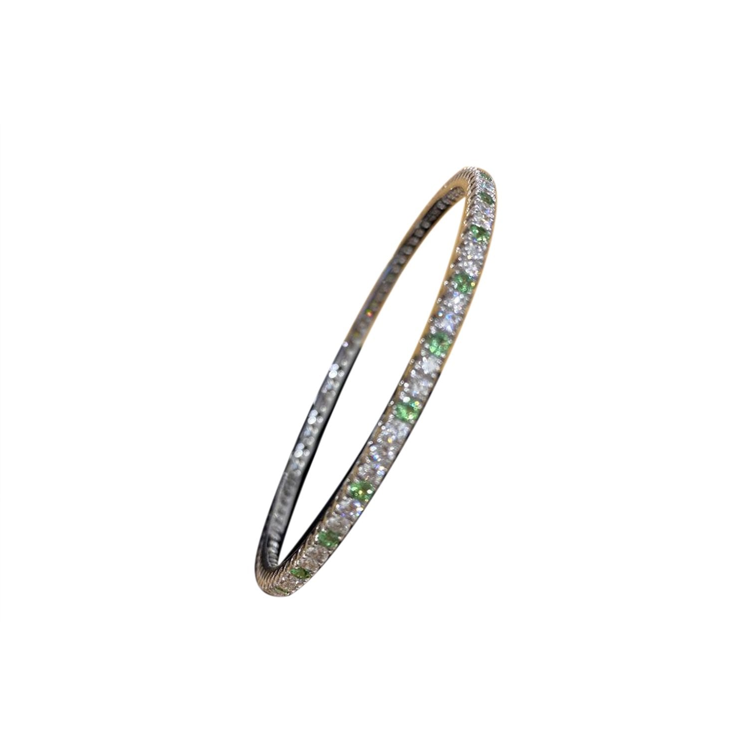 Green Tsavorite Diamond Bangle