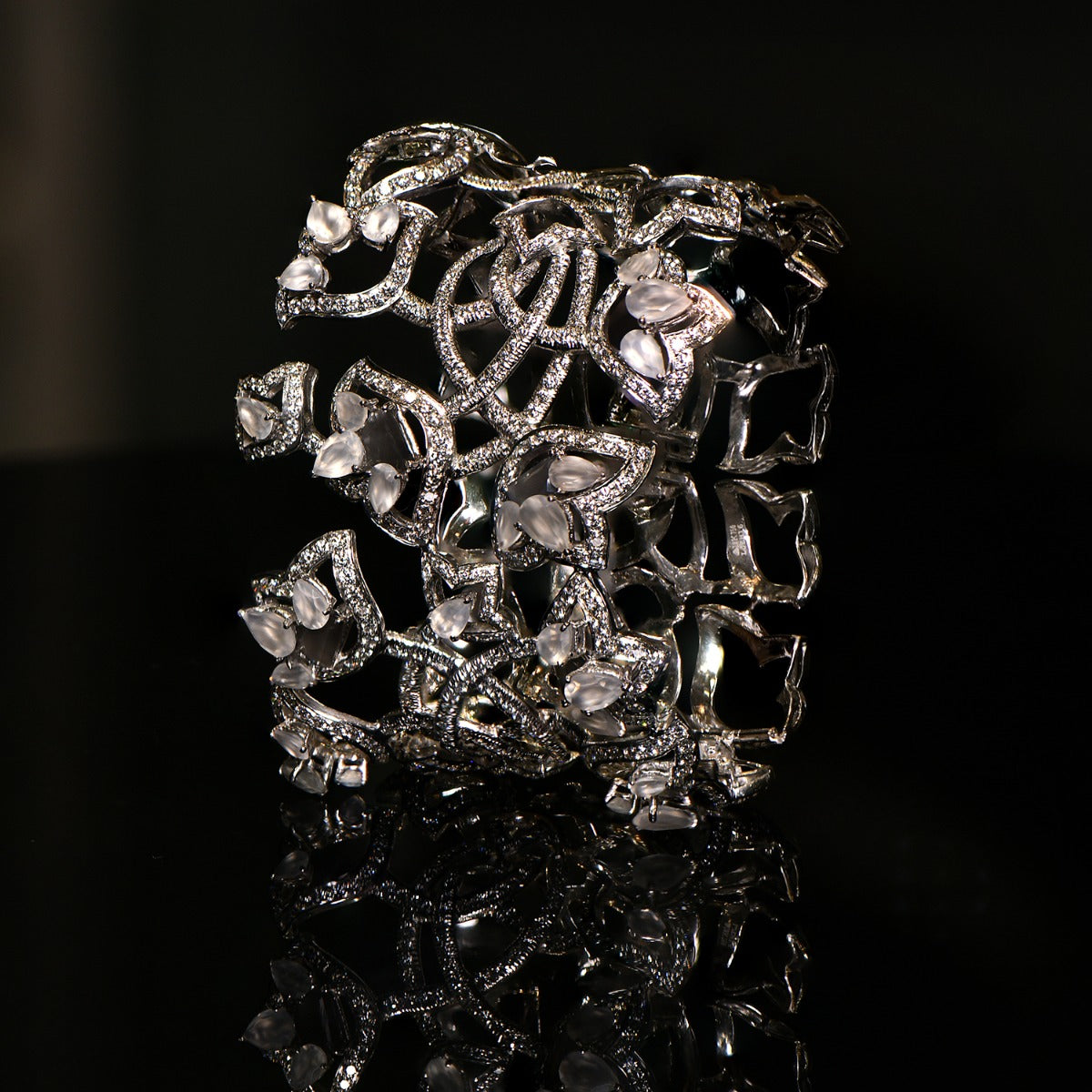 Three Petalled Diamond Broad Bangle