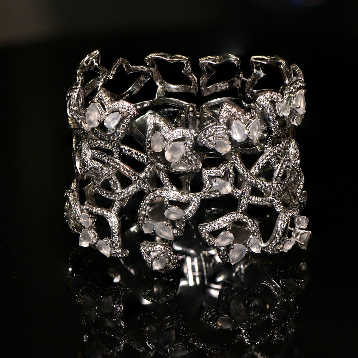Three Petalled Diamond Broad Bangle