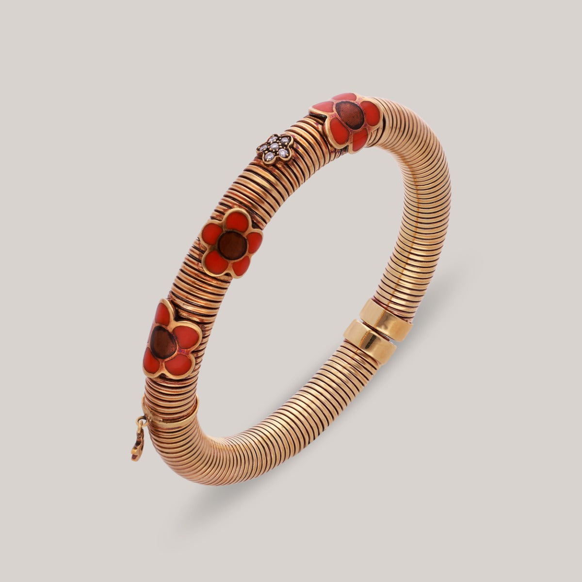 Elegant Enamel Bloom Diamond Bangle