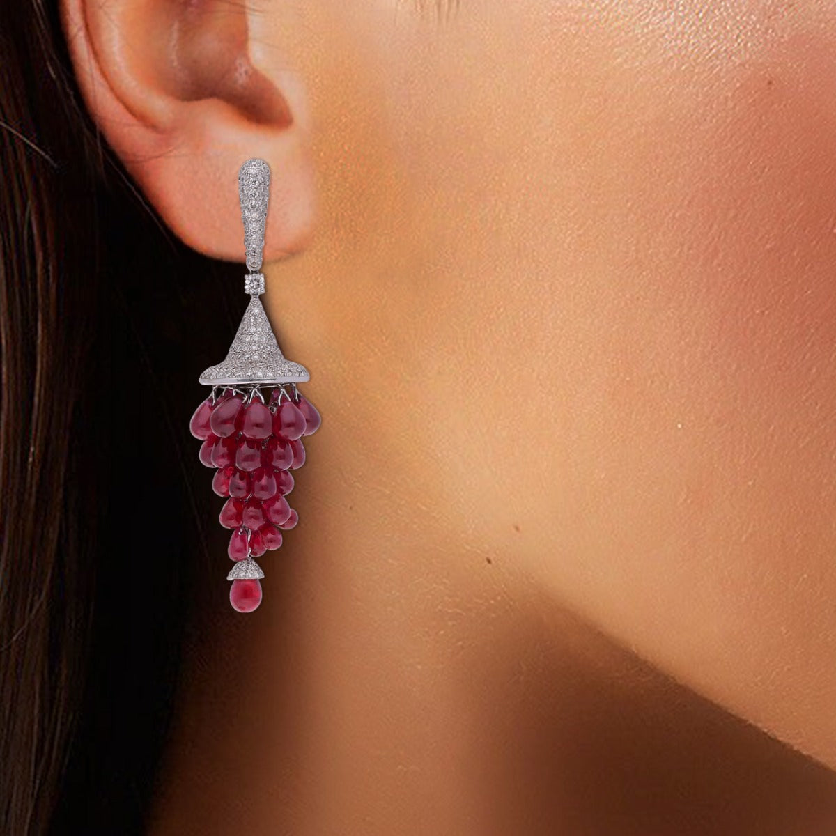 Ruby Dewdrops Diamond Earrings