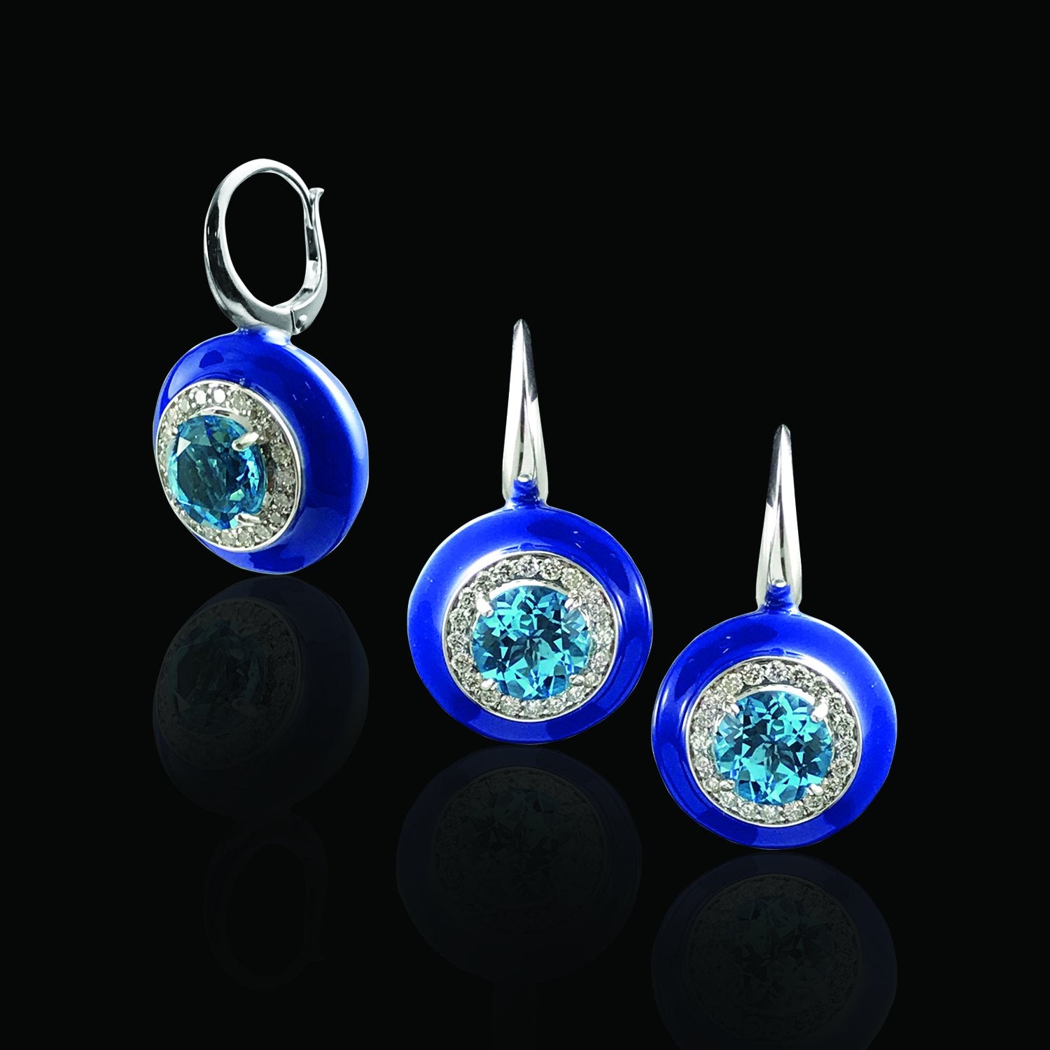 Blue Outer Ring Ceramic Diamond Earrings