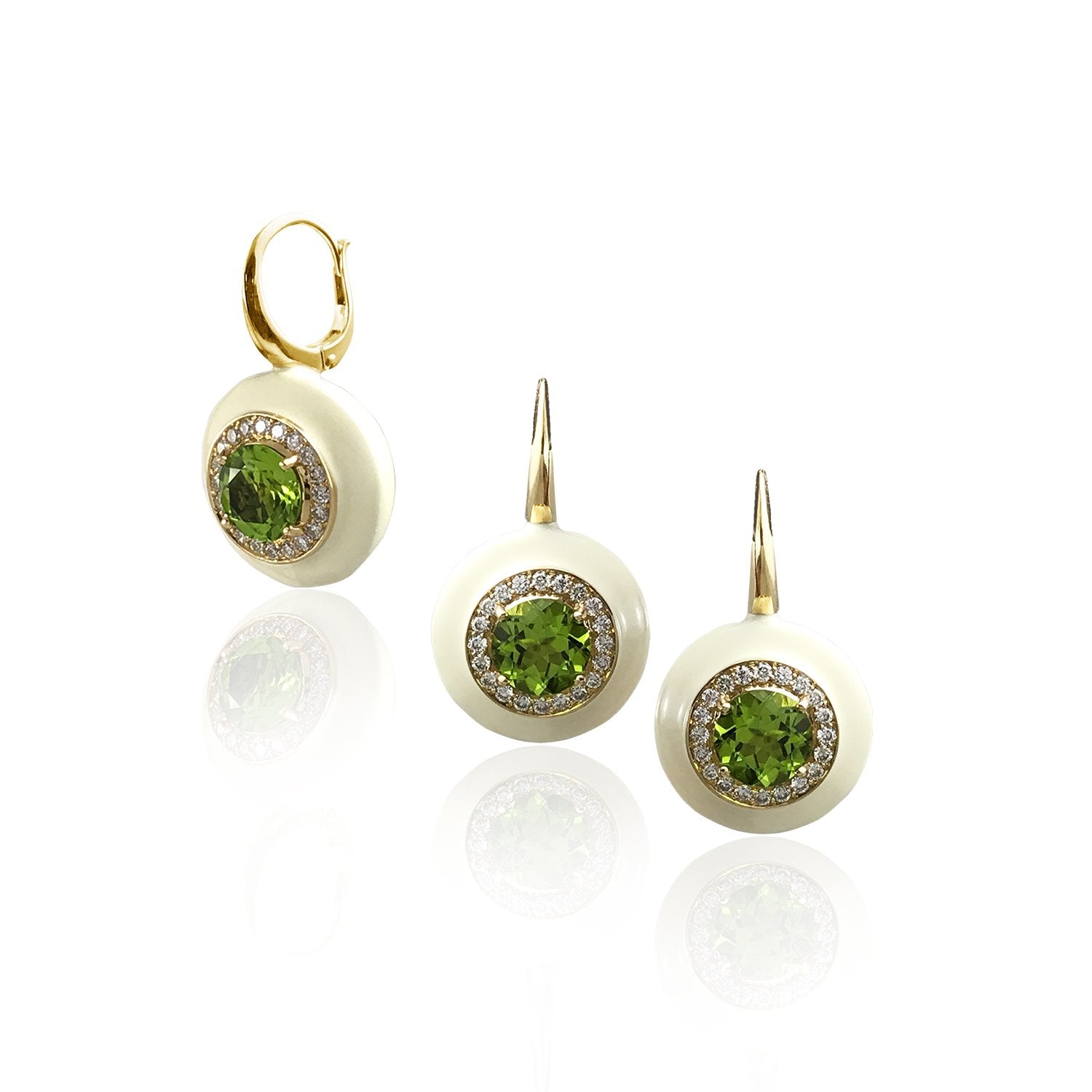 Peridot Green Ceramic Diamond Earrings