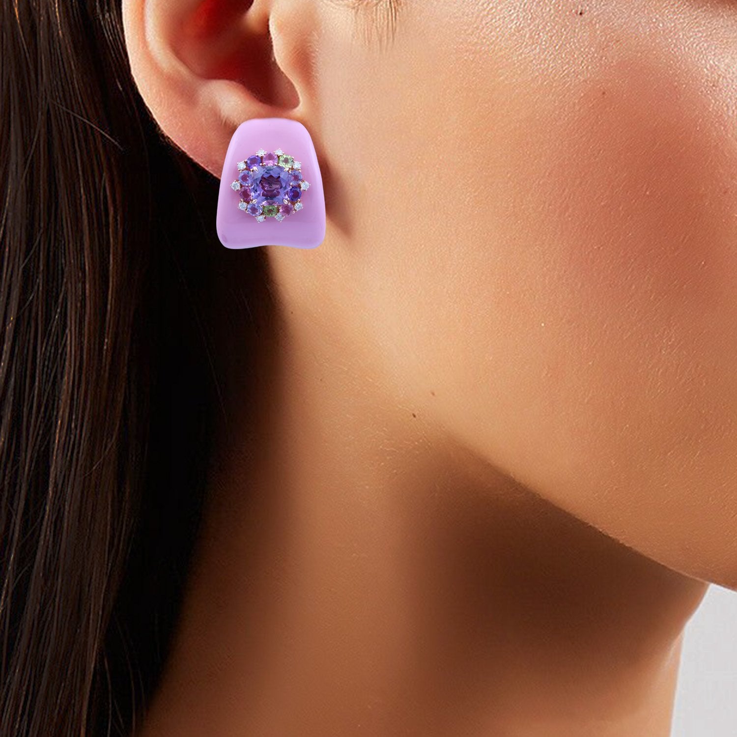 Spring Coloured Ceramic Diamond Earrings